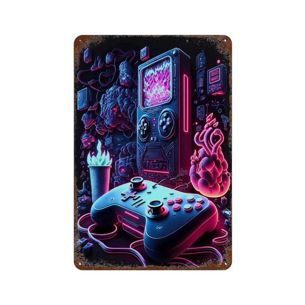 Colourful Punk Style Metal Tin Signs Game Controller Wall Art Poster Metal Signs Prints Gaming Aesthetics Picture for Living