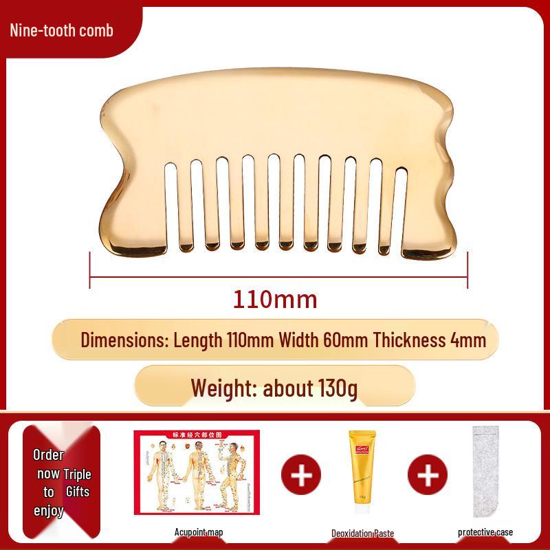 Pure Brass Head  Body Massage Comb for Scalp Meridian and Lymphatic Gua Sha