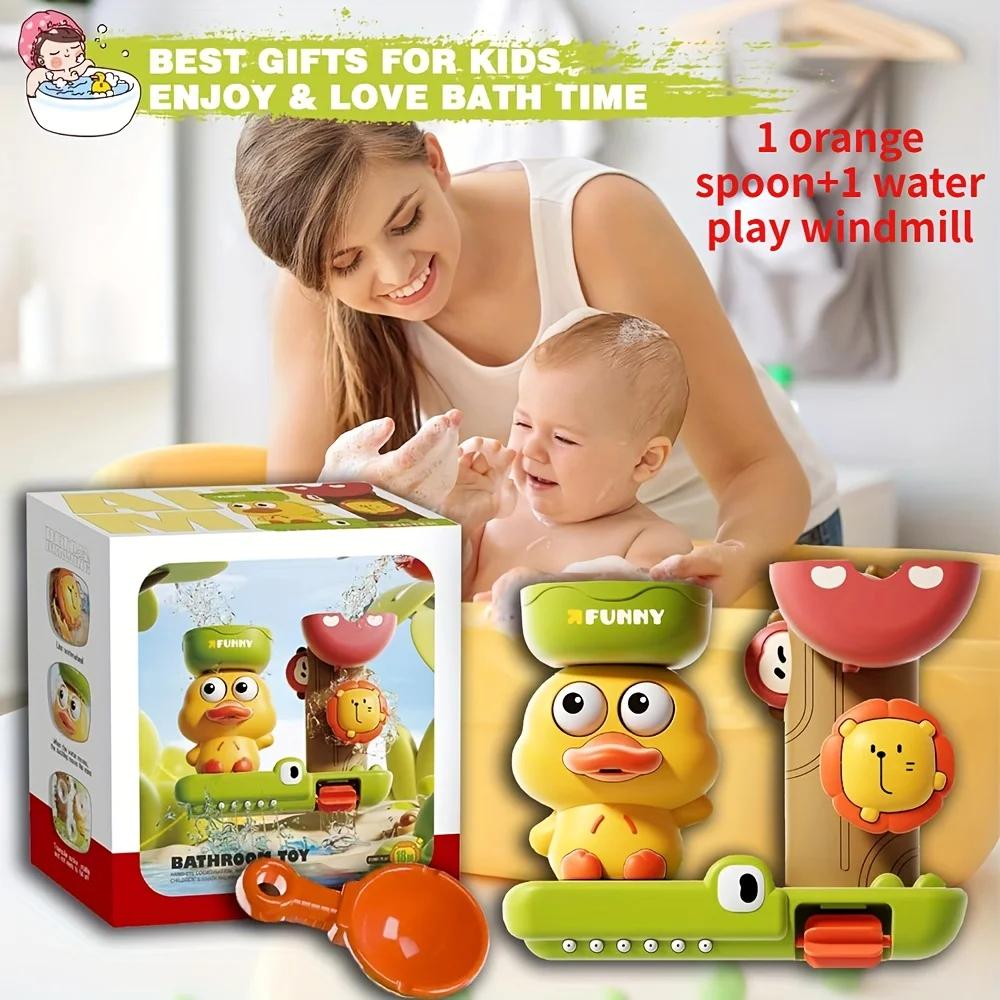 Duckling water play windmill toy with three strong suction cups, a good companion for babies to play in the bathroom