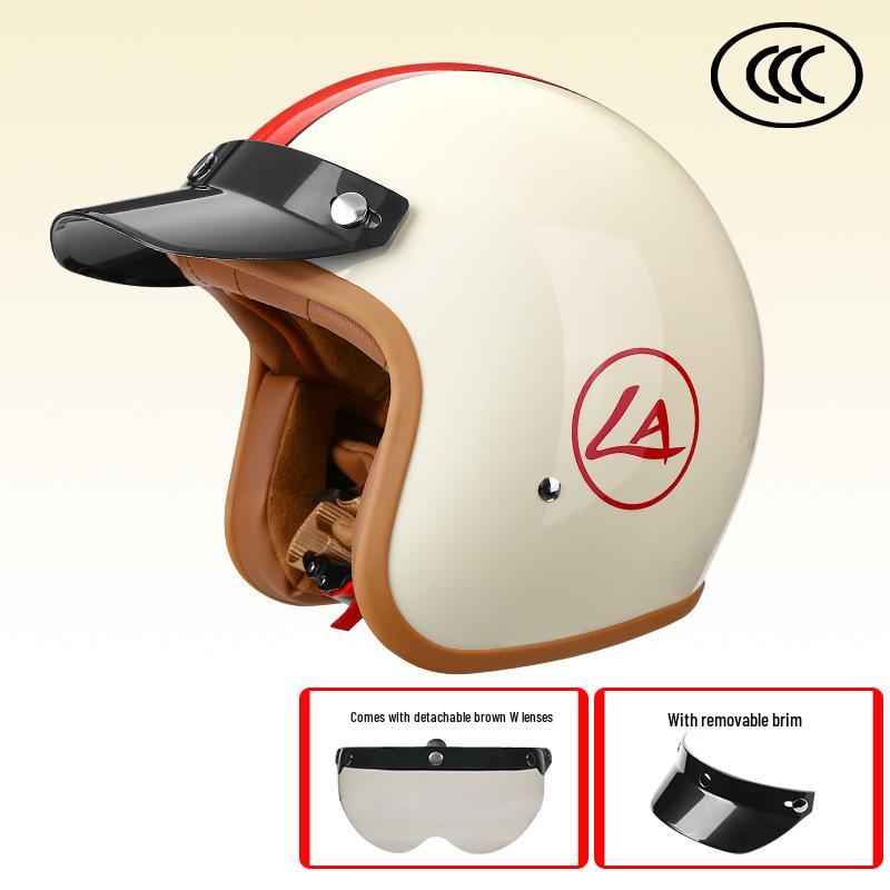 Retro 3C-Certified Unisex Motorcycle Helmet, All-Season 3/4 Design for Motorbike & Electric Bike