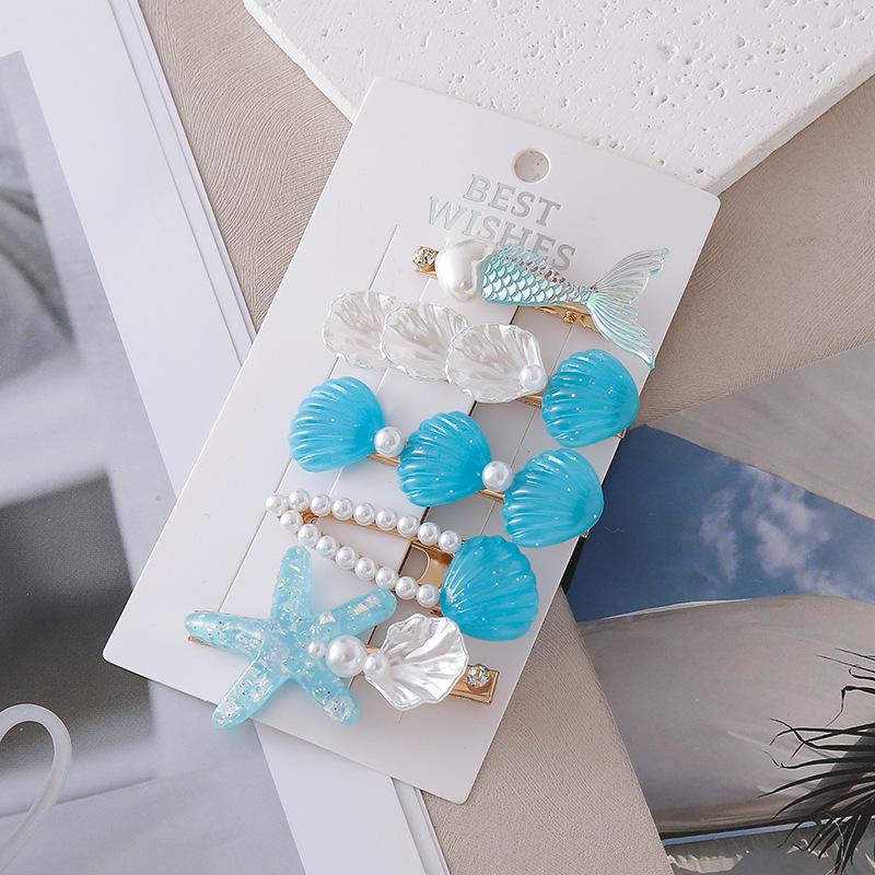 5 Pcs/Set Mermaid Starfish Shell Hairpins Girls Cute Hair Clips Hairgrips for Women Barrettes Hair Styling Tool Hair Accessories