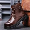 High Top Men'S Lace-Up Shoes Classic Winter Men'S Ankle Boots Version Casual Shoes Fashion Male Leather Motorcycle Boots Botas