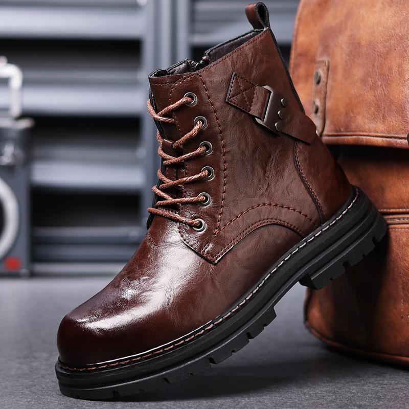 High Top Men'S Lace-Up Shoes Classic Winter Men'S Ankle Boots Version Casual Shoes Fashion Male Leather Motorcycle Boots Botas