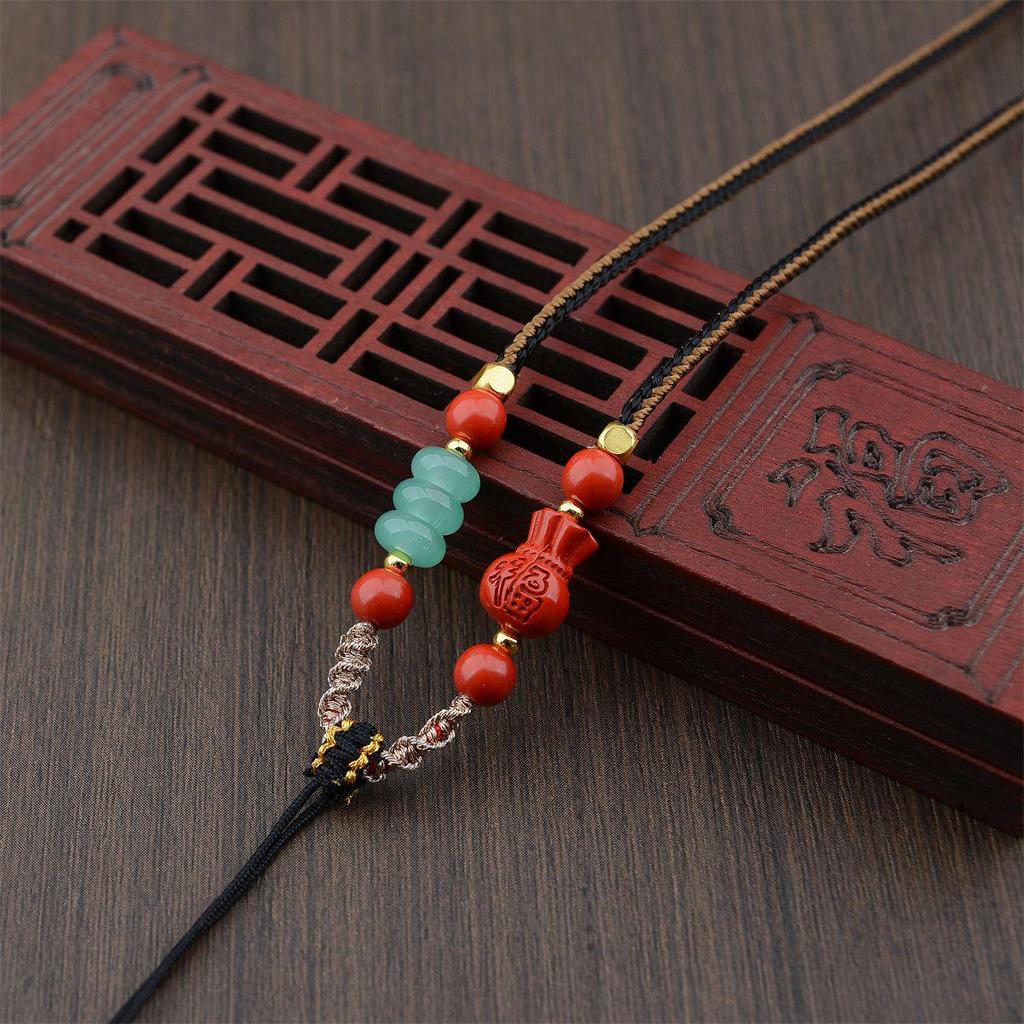 Premium Cinnabar and Agate Ruyi Necklace Cord with Jade Pendant