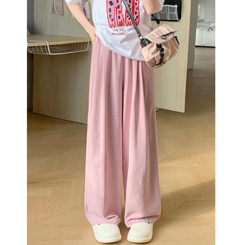 Spring Summer Women's Wide Leg Pants Elastic Waist Stright Long Loose Pants Casual Female Solid Soft Pants Trousers