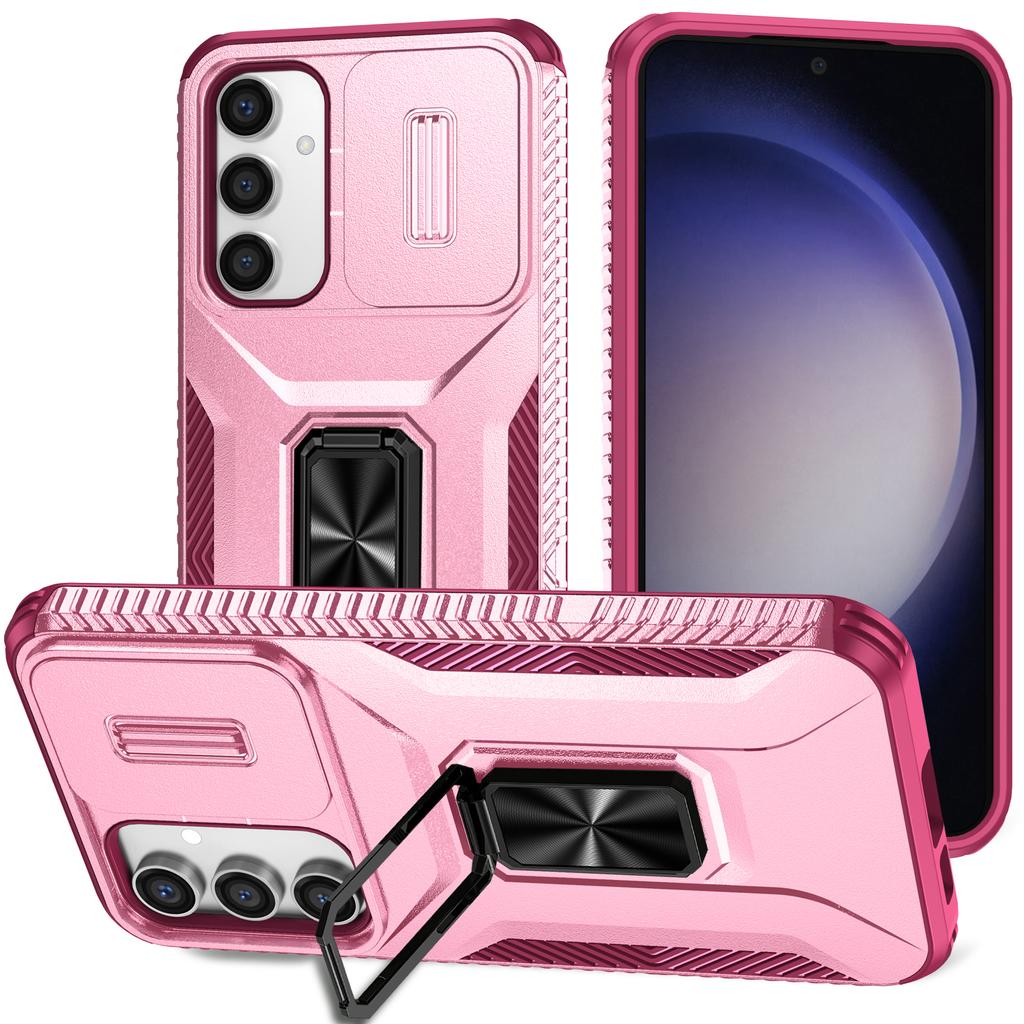 For Samsung Galaxy S23 FE Kickstand Case TPU+PC Phone Protector with Slide Lens Cover
