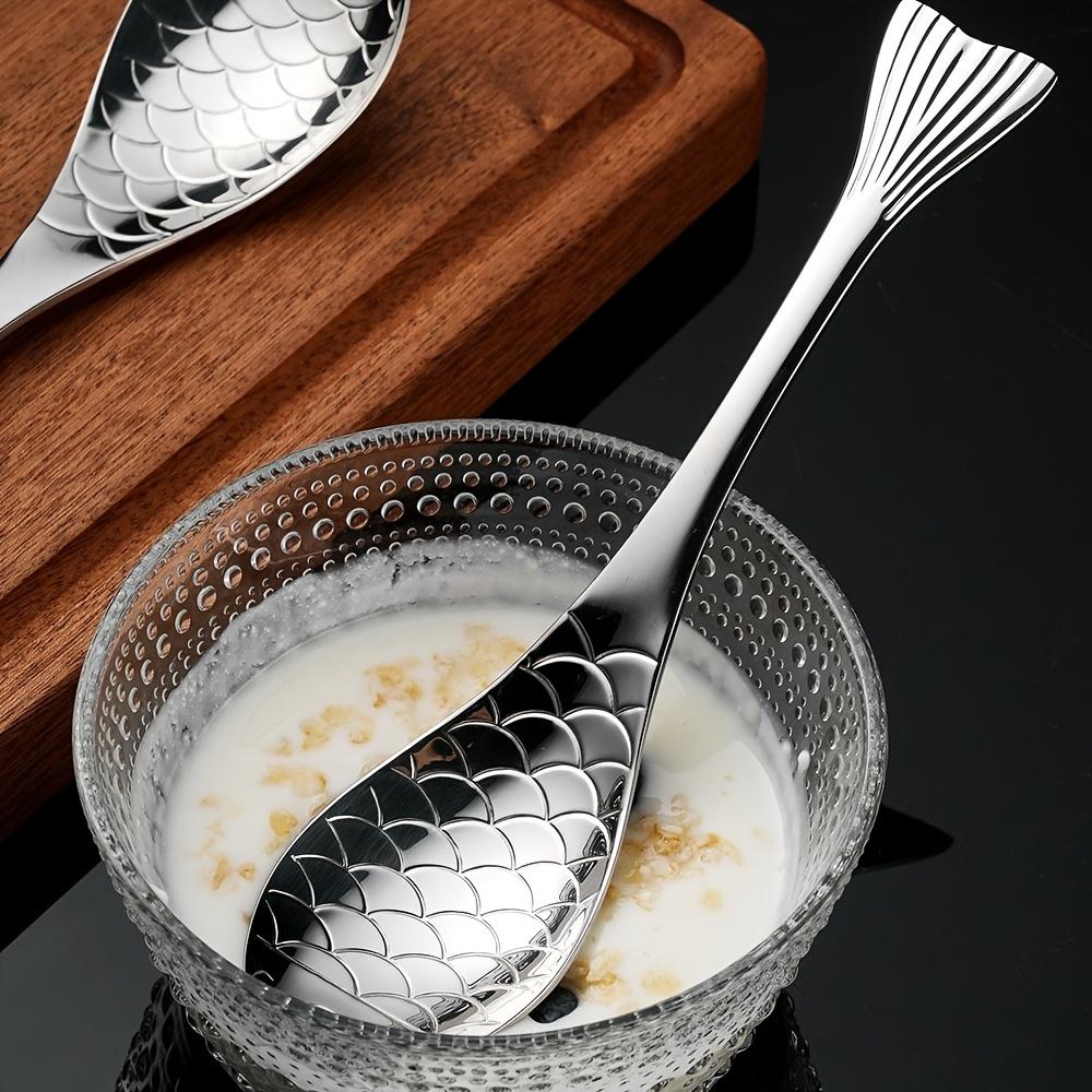 3/6/12 ks Nerezová sada příborů ve tvaru ryby s ozdobnými rukojeťmi, Elegantní lžička na kaviár, Polévková lžíce, Dezertní lžička pro domácnost