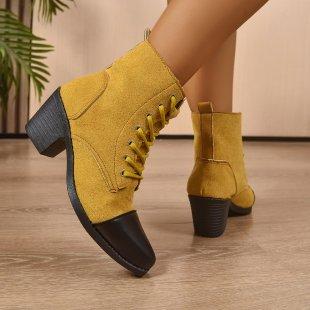 

British Retro Style Pointed Head Casual Short Boots for Women Fashion Versatile Comfortable Coarse Heel Ankle Boots 2026 36 жёлтый