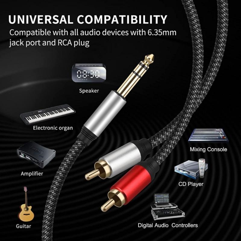 2RCA to 6.35mm AUXs Cable, 6.35mm 1/4 to 2RCA Male Headphone Adapter Y Splitter Stereo Sound Cord for Tablets