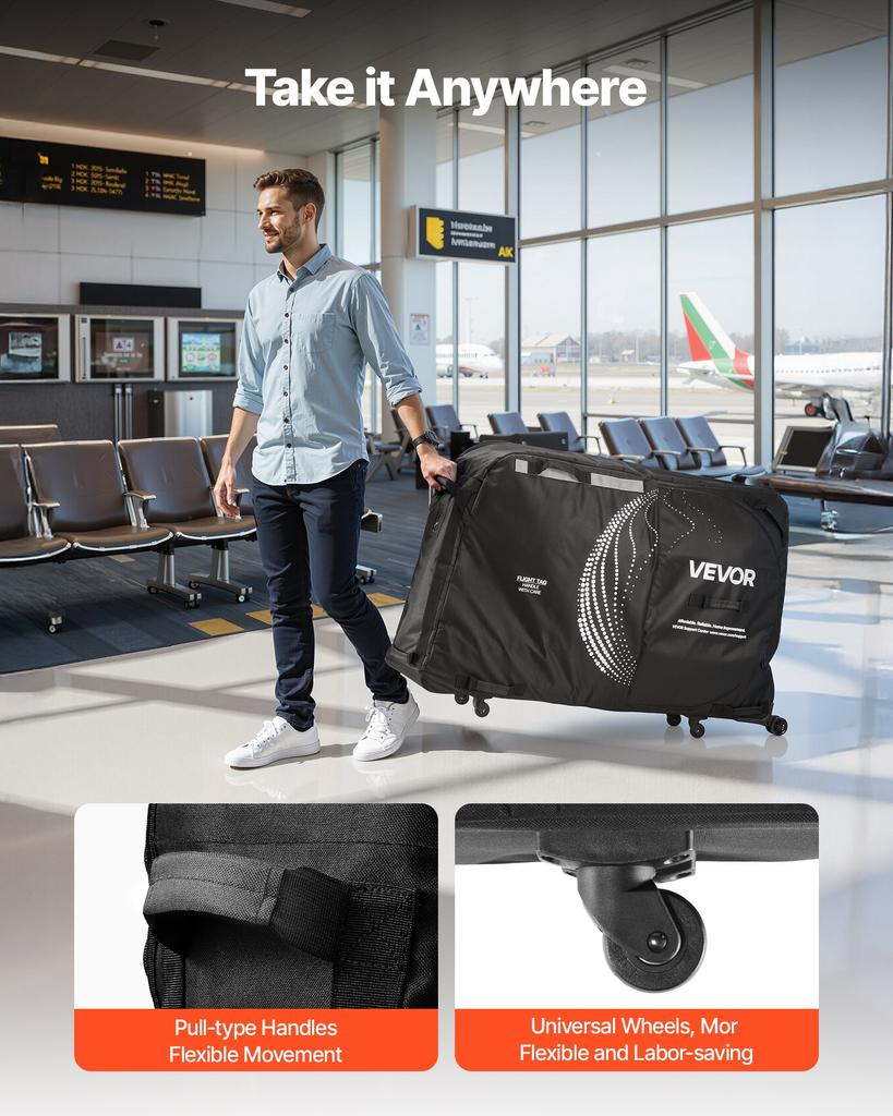 VEVOR Bike Travel Bag, Transport Universal Bicycle Storage Case Bag with TSA Lock, Support Plates, Protection and Fork Mount Stabilisation