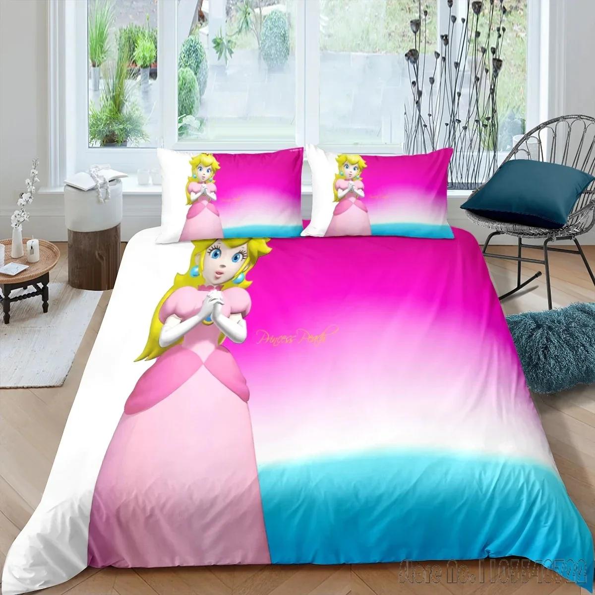 

Lovely Princess Peaches 3D Printed Duvet Cover Set HD Comforter Cover for Kids Bedding Sets Bedclothes Bedroom Decor EU Single 140x200cm
