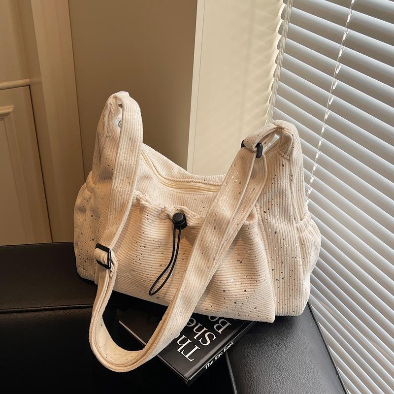 

Bag Women s Large Capacity Casual Women s Bag 2025 New Sequined Striped Velvet Tote Bag Simple Shoulder Crossbody Bag бежевый