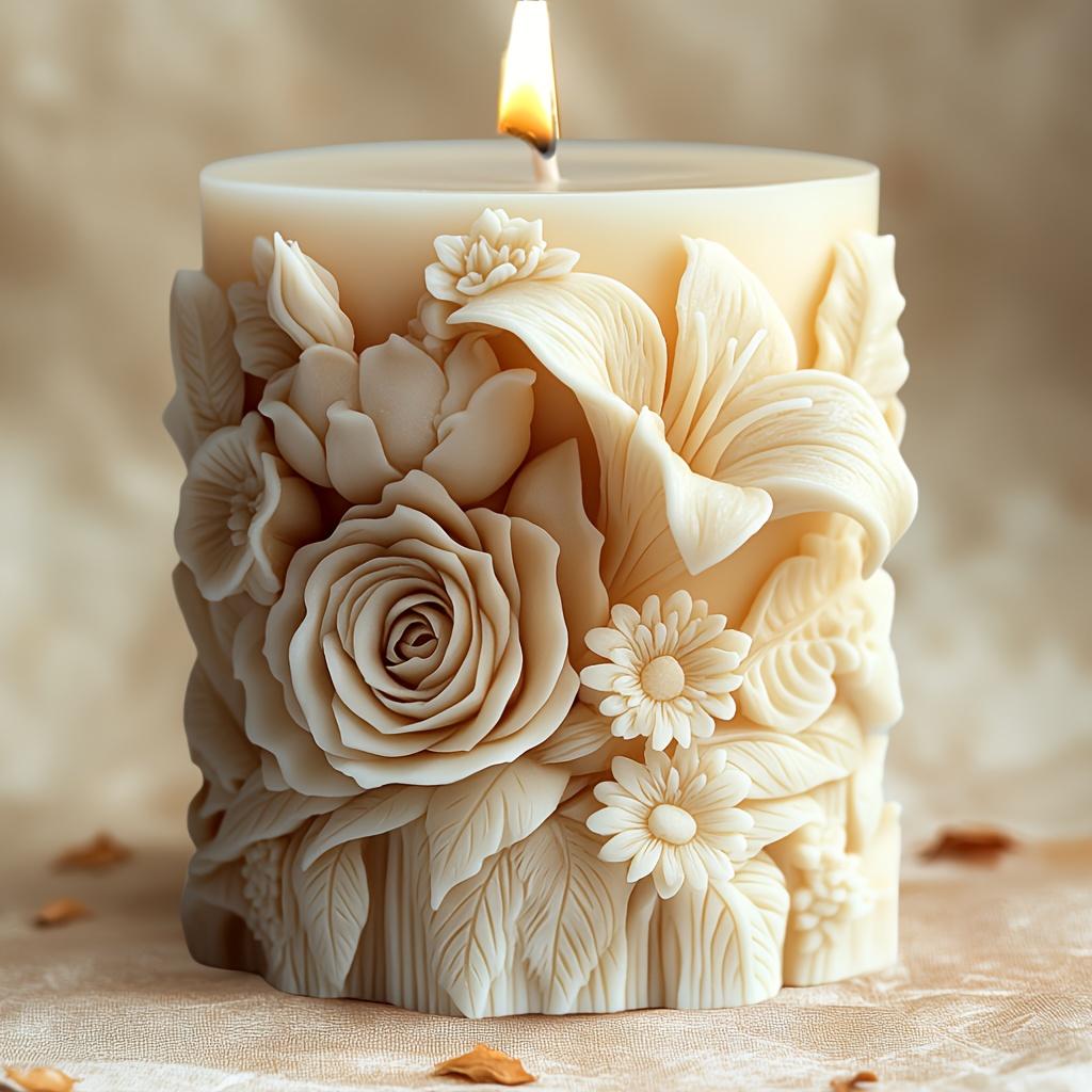 1 buc. Matriță de silicon pentru lumânări cu design floral complex de trandafiri și crini, formă ovală pentru lumânări de aromaterapie DIY, matriță pentru lumânări parfumate pentru săpunuri handmade