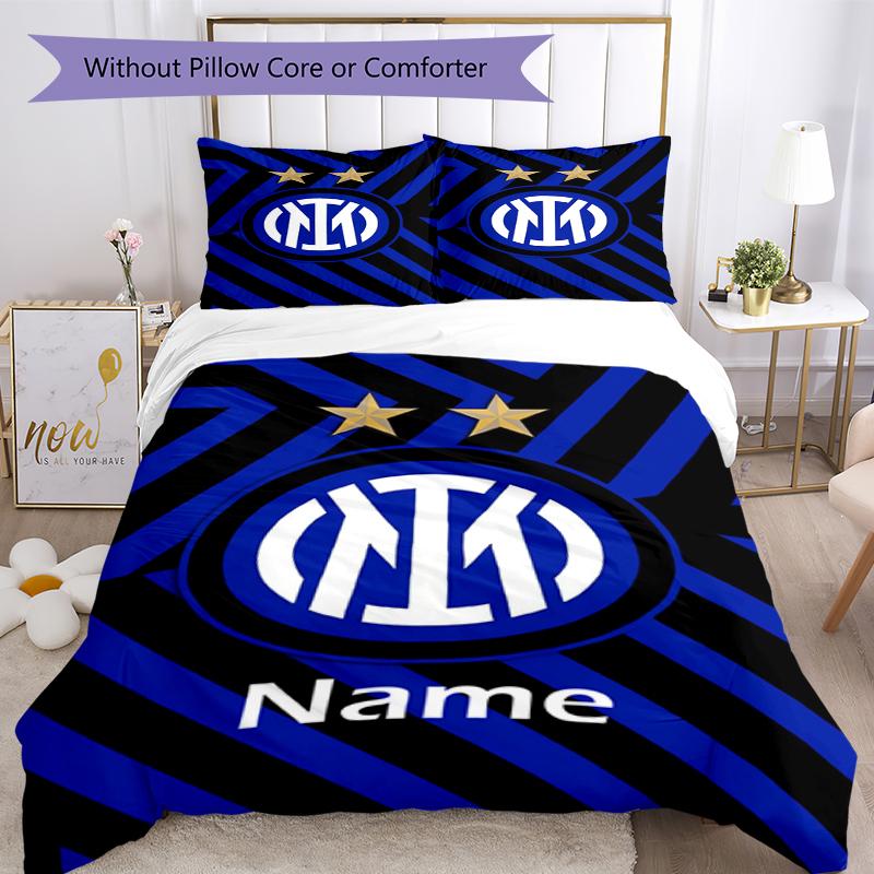 Set Biancheria da Letto Inter Milano Personalizzato con Nome 3 Pezzi Copripiumino Chiusura Include 1 Copripiumino e 2 Federe, Morbido e Confortevole per Tutte le Stagioni.