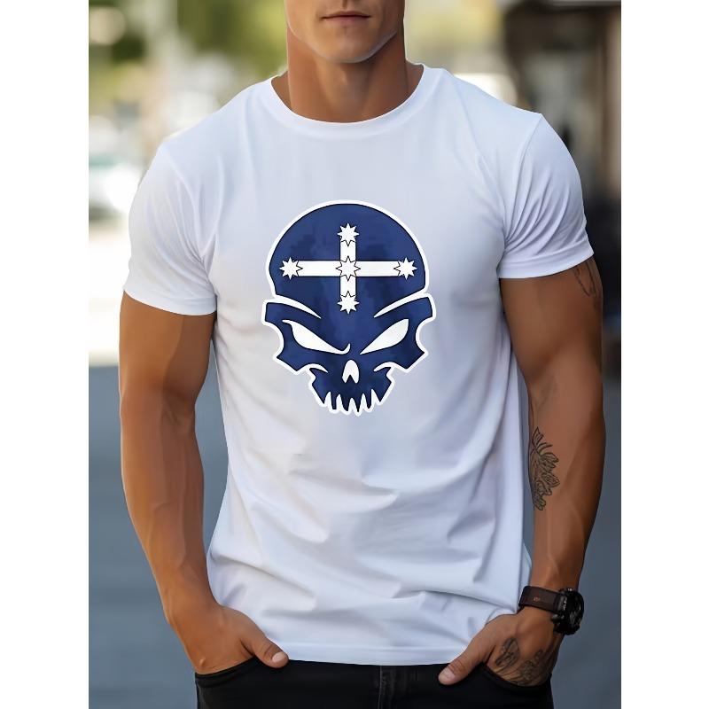 

European sizes Men s Short Sleeve T-Shirt with 2D Print Casual Round Neck - Elastic Fit, Breathable Fabric Suitable for Sports, Travel & Casual Attire 4XL білий