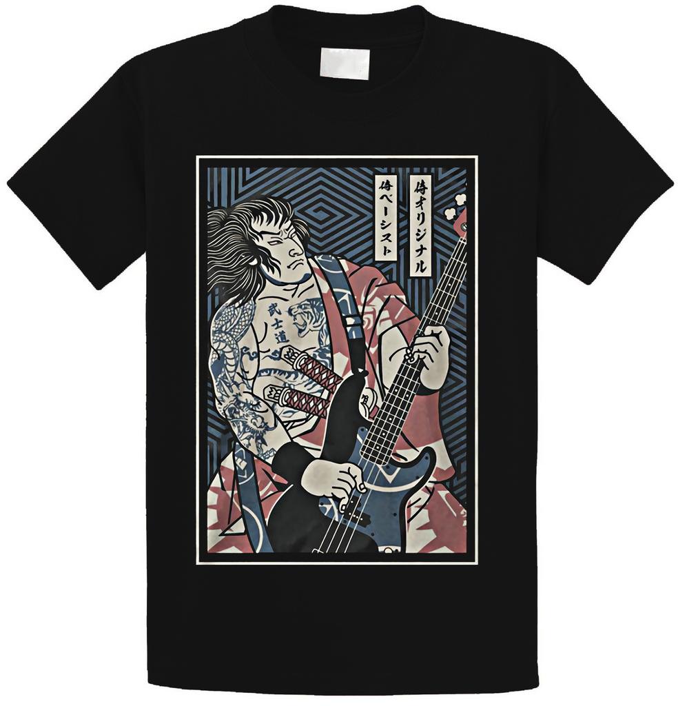 Japanische Samurai Gitarren Grafik T-Shirts Schwarz Mode Herren Kurzarm T-Shirt Männliches Shirt Fitness T-Shirts Sommer Übergroßes T-Shirt