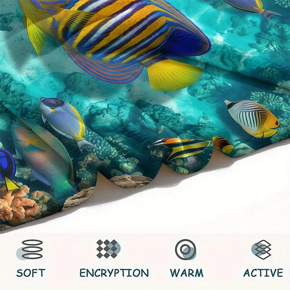1PC Marine Animals  Print FlAannel Blanket, High Quality Comfortable for All Seasons, Home Decor, Warmth and Comfort