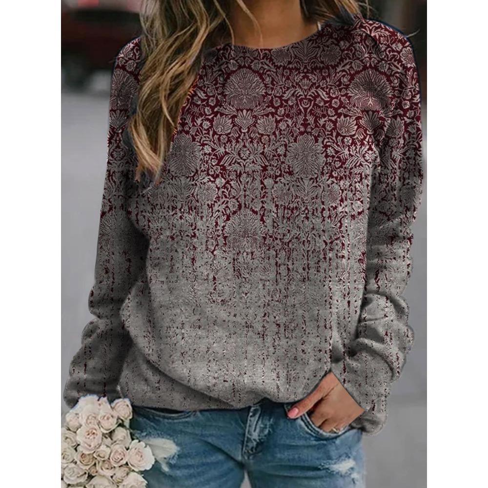 GMXIA Spring and Autumn Women's Retro Casual Fashion Crewneck National Style Hoodie