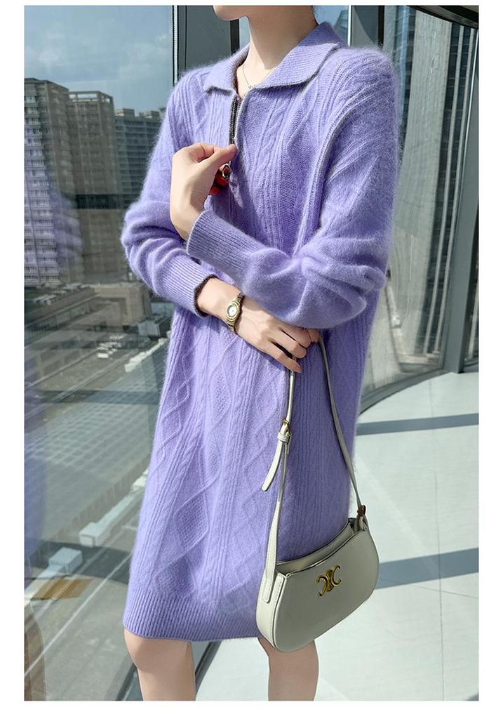 Women's French-Style Loose Mink Velvet Sweater Dress - Mid-Length, Thickened Cashmere Knit for Autumn/Winter