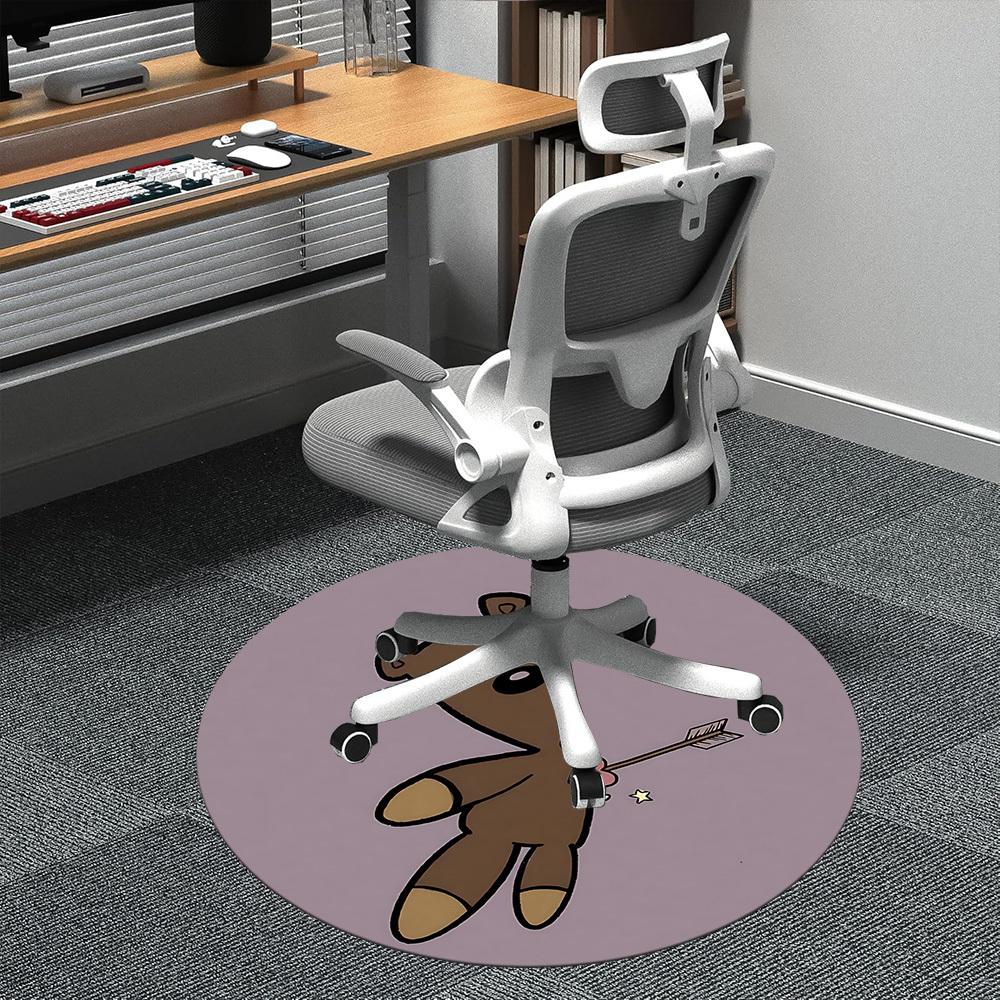 1pc Teddy Bear Office Round Area Rug, Mat Suitable ForOffice, Under Office Chairs Bedroom Living Room Home Decor, Room Deco