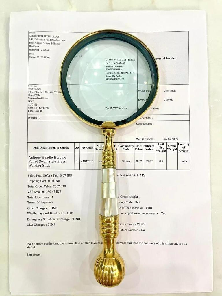 Lente d'ingrandimento Manifer in ottone con custodia in pelle, lancia d'ingrandimento fatta a mano, aspetto classico