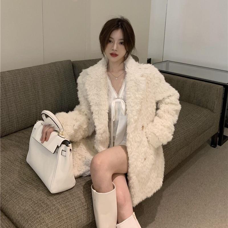 Lamb plush imitation fur coat women's winter new celebrity temperament thickened coat light