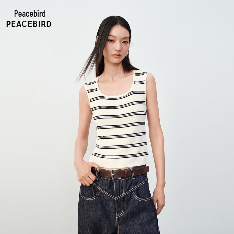 Peacebird Women s Striped Knit U-Neck Tank Top L