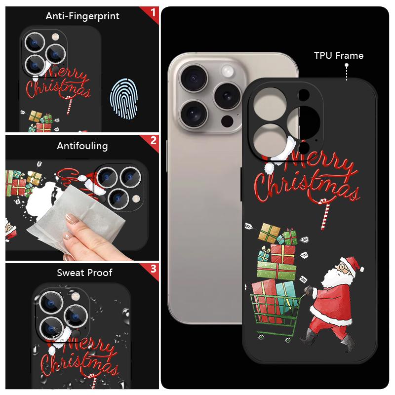 Cute Santa Claus Pattern TPU Soft Silicone Case For iPhone 17 Pro Max 16E 16 15 14 13 Pro Max 12 Pro 11 Shockproof With Lanyard Phone Cover Fundas