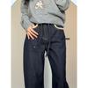 Women's Plus Size Dark Blue Fleece-Lined High Waist Straight Leg Jeans - Winter New Arrivals