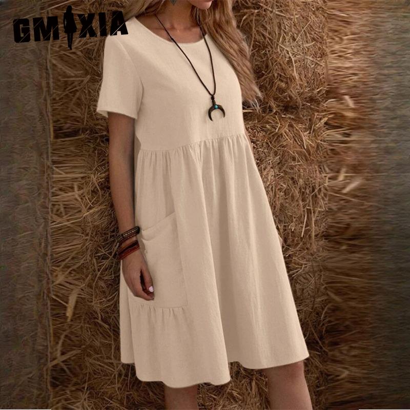 GMXIA Moda dama vara primavara culori uni imprimeu decolteu o talie inalta rochii casual