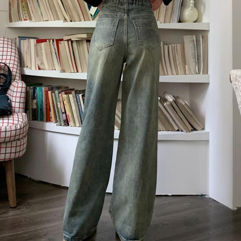 Loose Design,  Retro High Waisted Jeans, Women's Slimming And Drooping Feeling, Wide Leg Mopping Pants