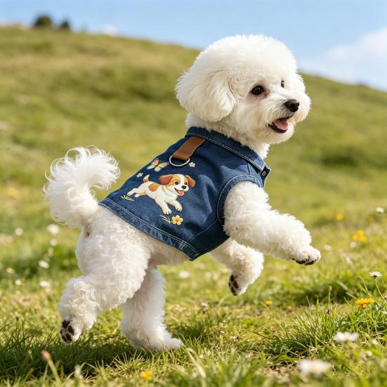 Dog Clothes for Small Medium Dogs Summer Dog Denim T Shirt Soft Breathable Pullover Puppy Costume with Leash Ring
