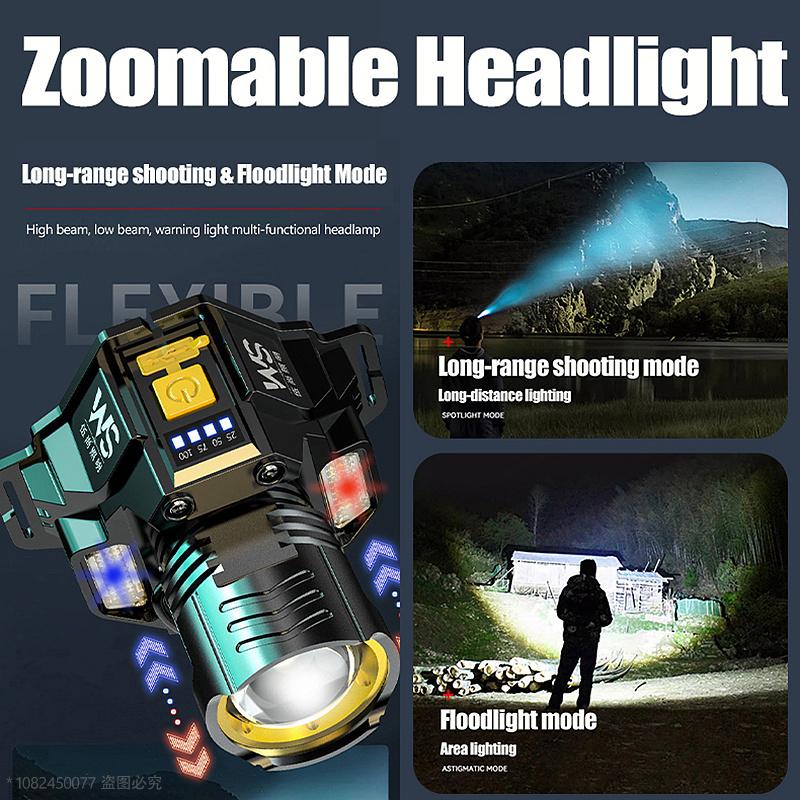 Rechargeable Headlamp Geste Sensor Zoomable Headlamp LED Outdoor Strong Light 5 Modes Multiduty Headlight for Camping Fishing
