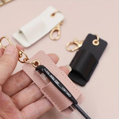 Portable Lanyard Pen Holder, Leather Badge Pencil Holder Leather Pen Pouch Holder Pocket Protector for Office