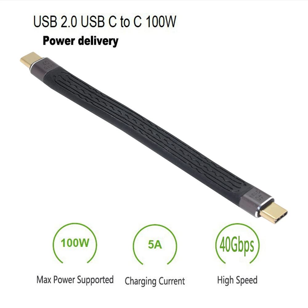 Xiwai Male To Male USB4 40Gbps 100W 8K Flat Slim FPC Data Cable for Laptop Mobile 13cm Type-C USB-C & Phone,