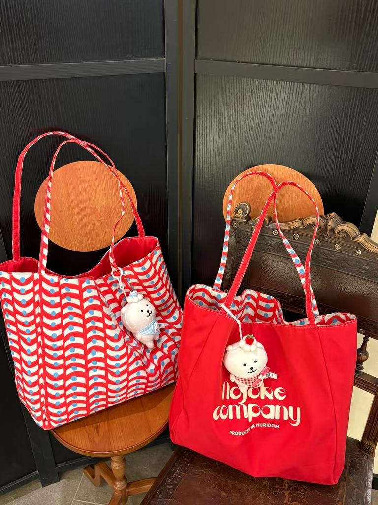 Fresh plaid nylon double-sided bag large capacity versatile Korean lazy wind big bag sweet printed letter bag female