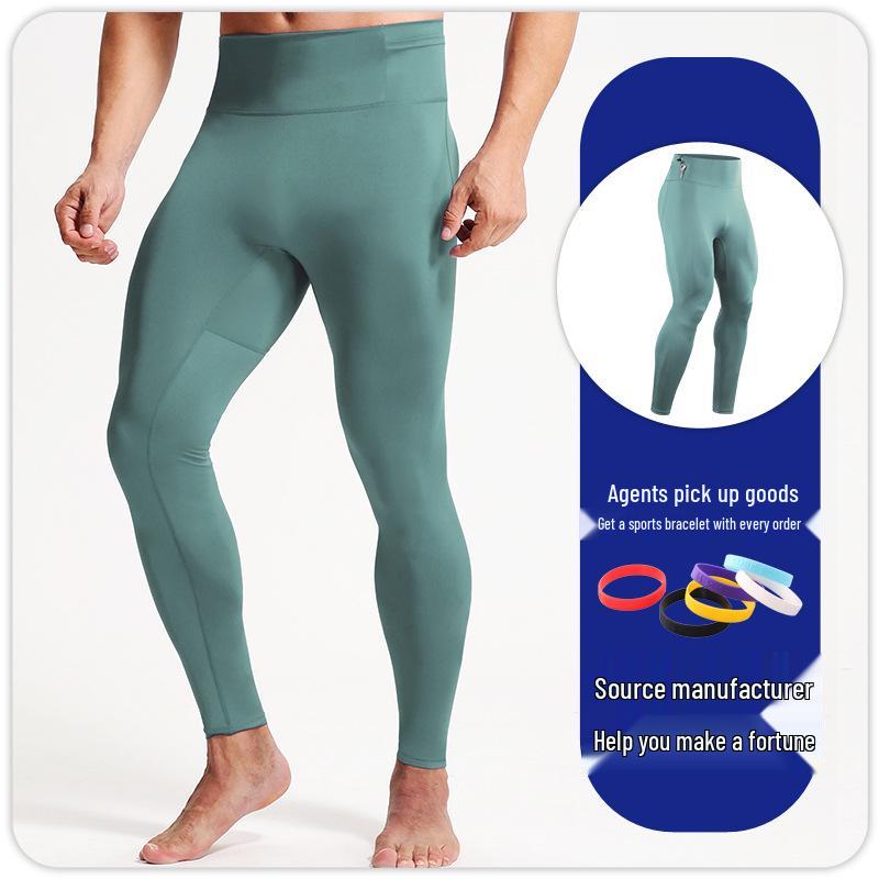 Men's High Waist Zipper Skinny Leggings for Running, Yoga, and Fitness - Warm, Elastic, Autumn/Winter Base Layer Pants
