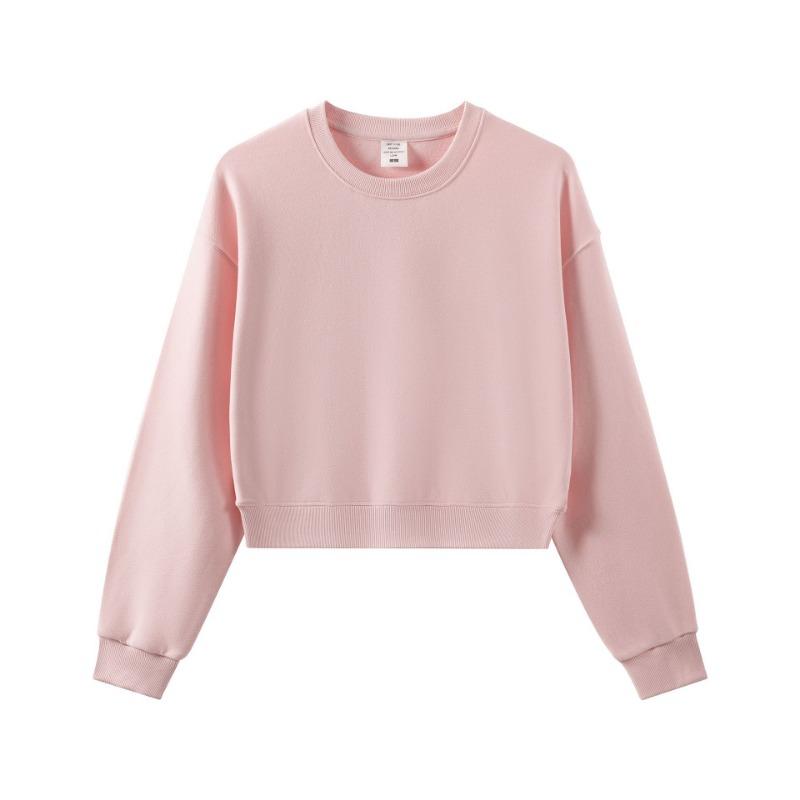 

3 Women s short crew neck sweater autumn and winter fashionable and simple casual inner leaking navel long-sleeved sweater S розовый