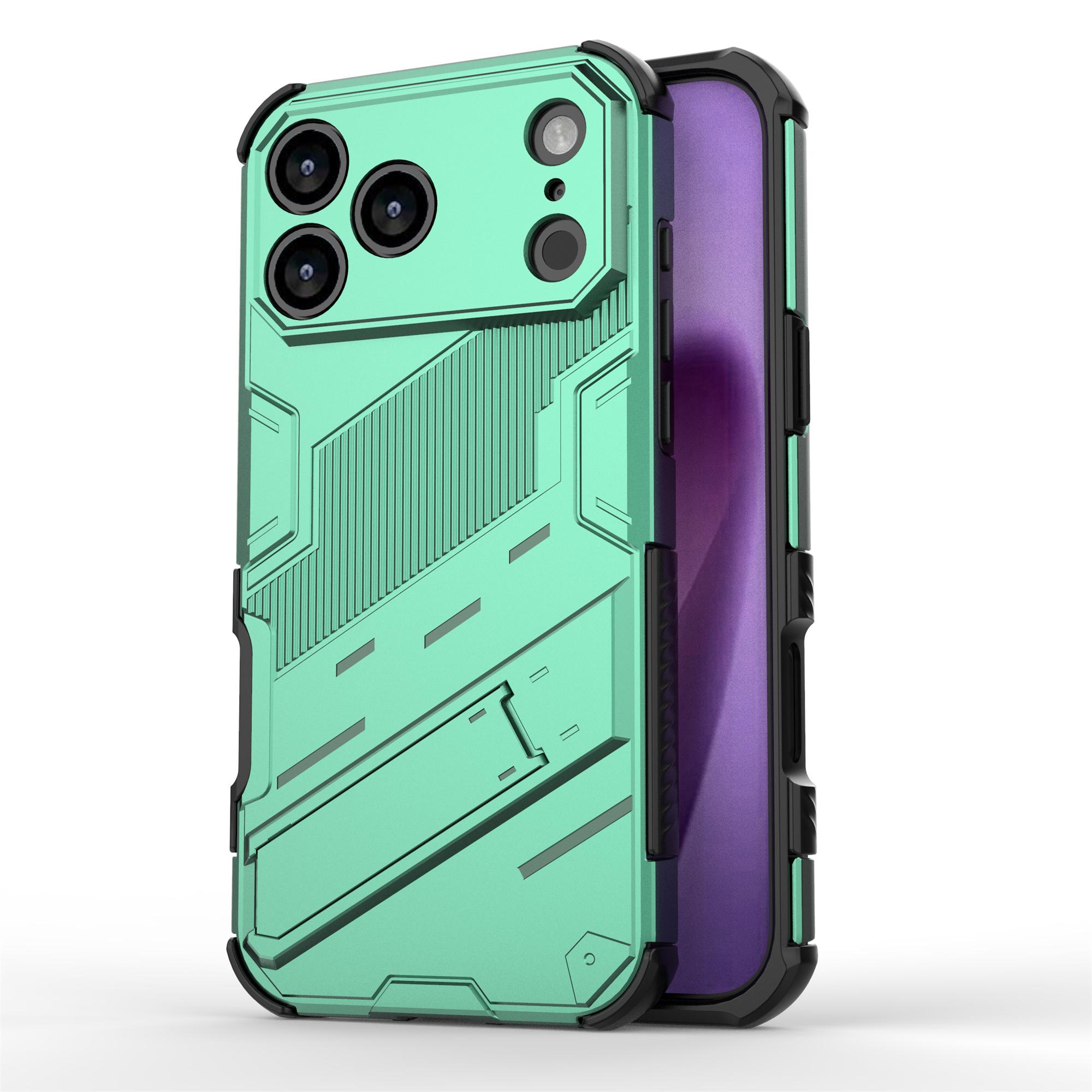 

For iPhone 17 Pro Max Case PC+TPU Shockproof Phone Cover with Kickstand Green