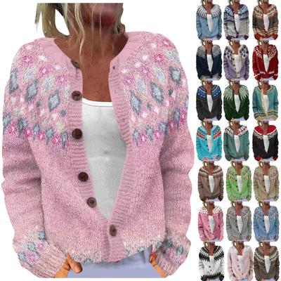 Fair Sweatre til Kvinder Hals Løstsiddende Knaplukning Tyk Sweater Åben Front Afslappet Efterårs Strikket Jakke