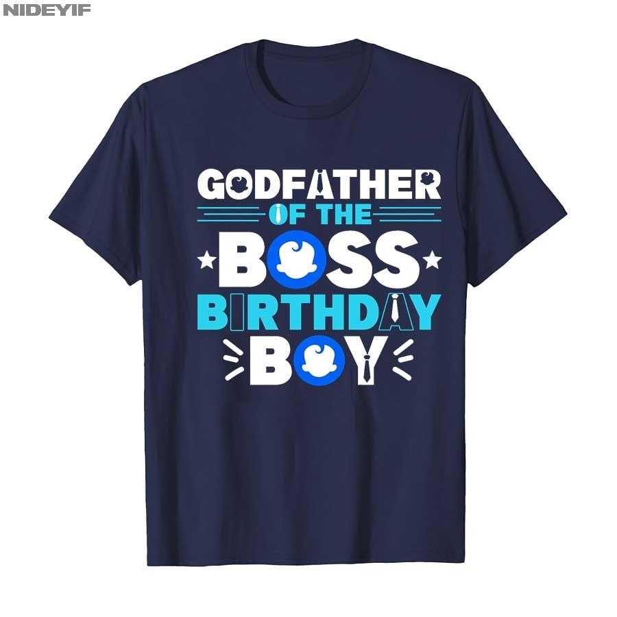 Godfather of The Boss Birthday Boy Baby Decor Family Matchin T-shirt For Men Women 100% Cotton T Shirts Short Sleeve Tops 1027-2