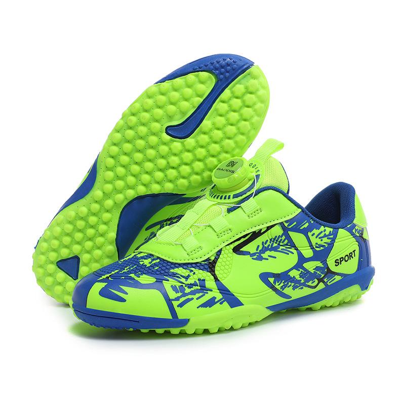 2025 new leather rotating buckle children's football shoes men's broken nails young students lace-free sports shoes