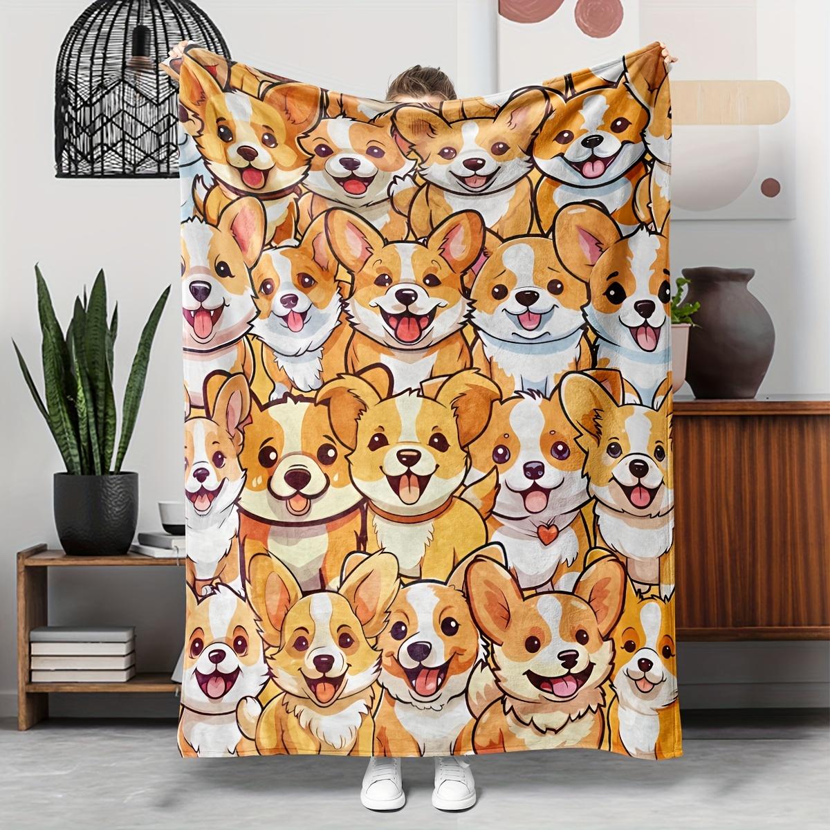 

Cute Corgi pattern Flannel printed blanket suitable for all seasons suitable for living room office sofa and travel 75x100cm