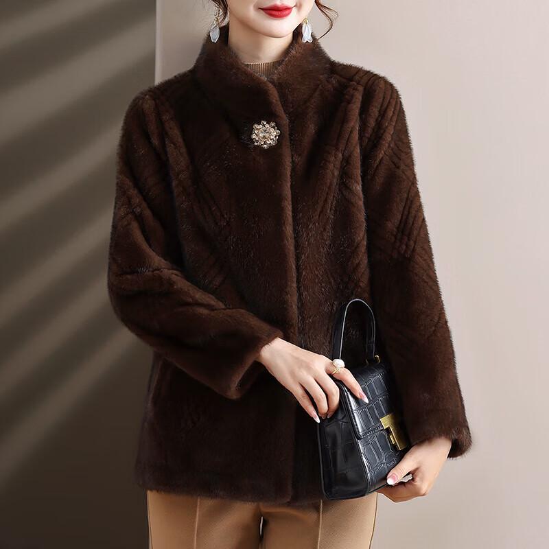 

Елегантна осінньо-зимова коротка шубка зі штучного хутра норки для жінок середнього віку 2XL