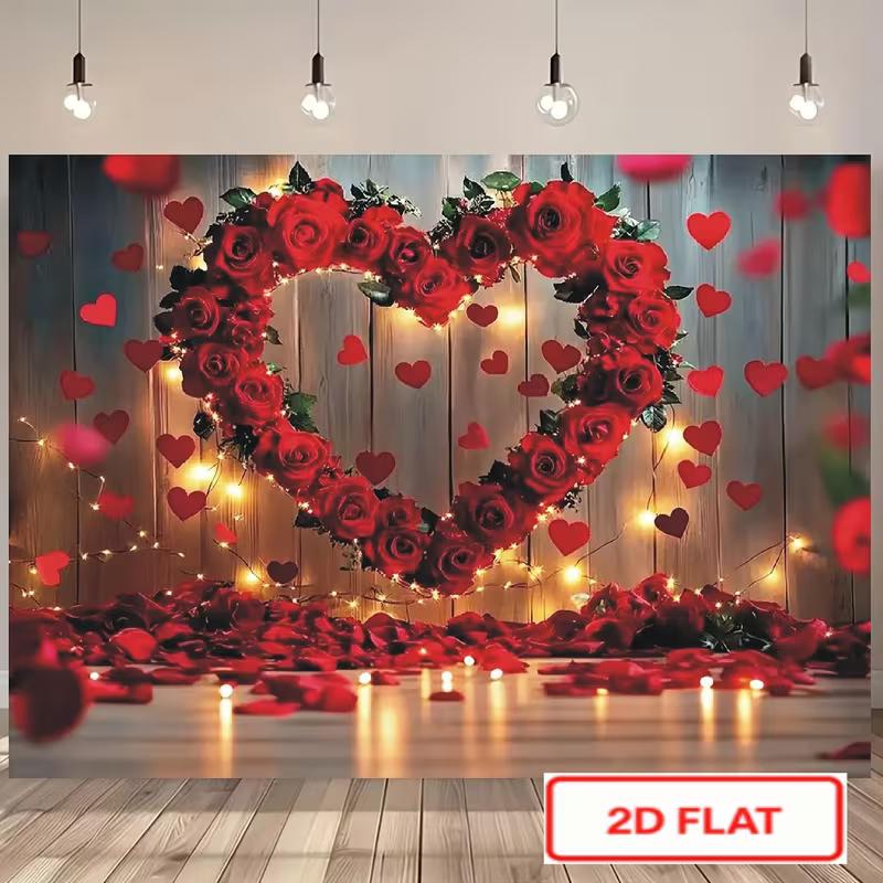 

2D Fairy Light Red Rose Heart Tapestry Wall Hanging Love Background Cloth 47.2x31.5inch/120*80cm