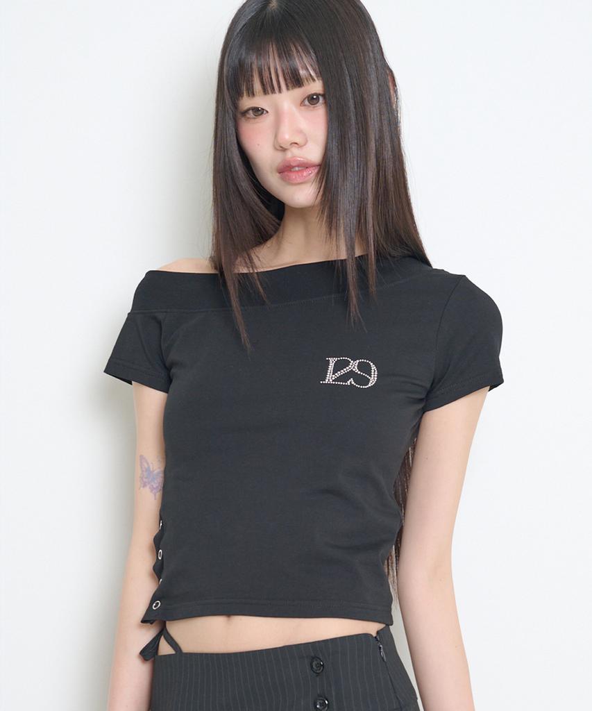 ILLIGO 129 One-Shoulder Hotfix Top Black