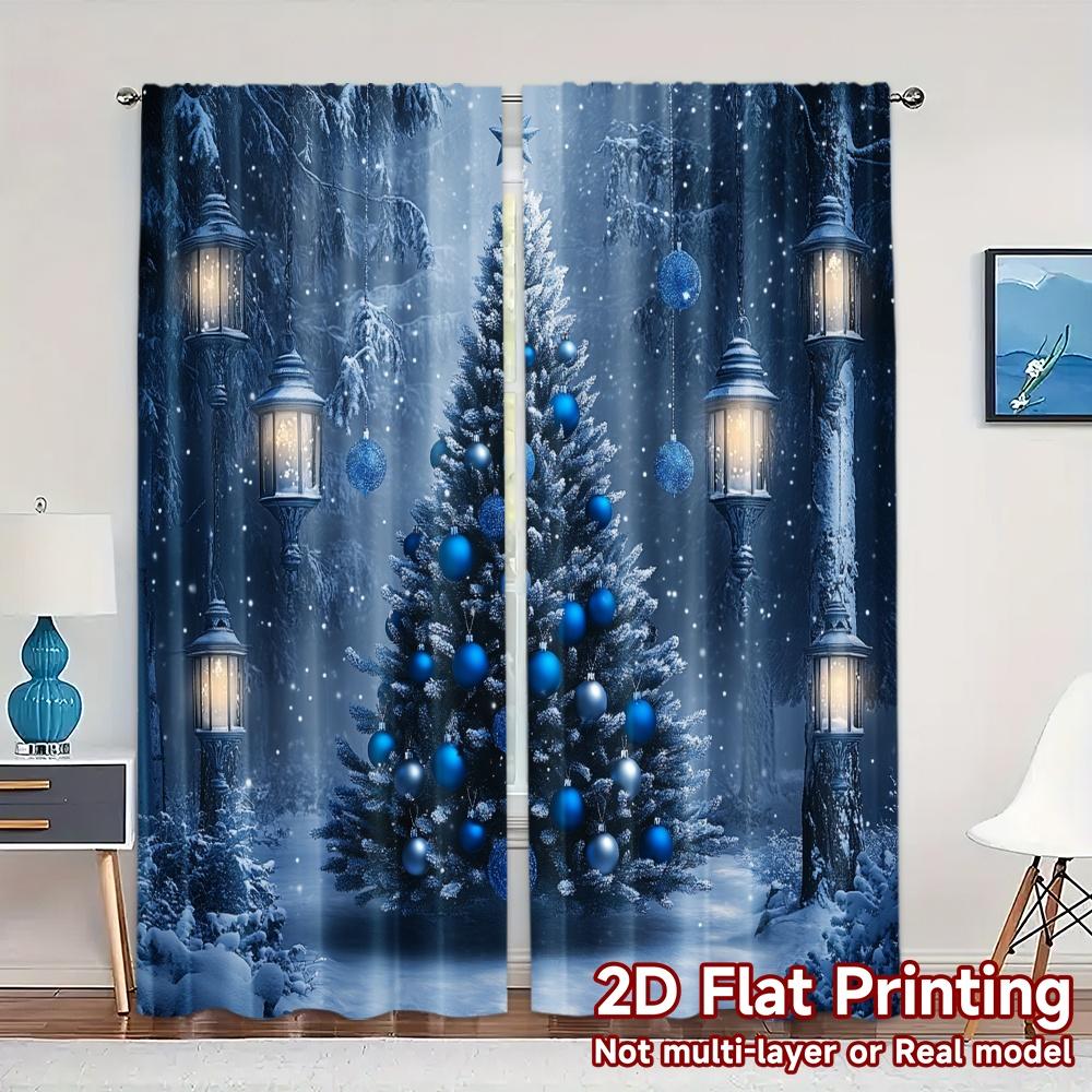 2pcs,Curtains Blue Christmas Forest Lanterns (2) Popular Creative Curtains Versatile Fabric Curtains Versatile All for Bedroom,