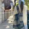 Stylish Double Sided Design Plaid Tote Bag Colorful Thicken Handbag Soft Large Capacity Woolen Tote Bag Daily Use