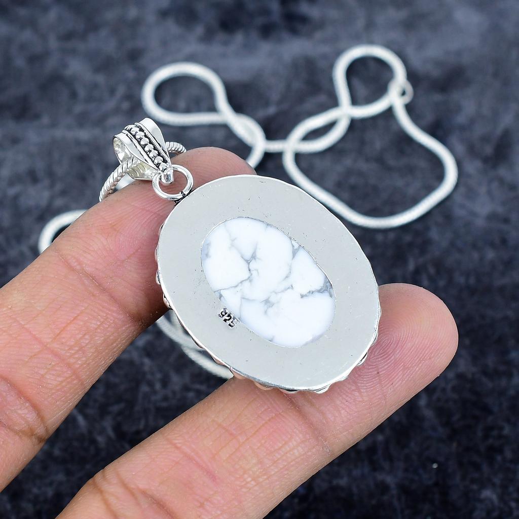Howlite Jasper Gemstone Handmade 925 Sterling Silver Jewelry Pendant 1.97" M-2977