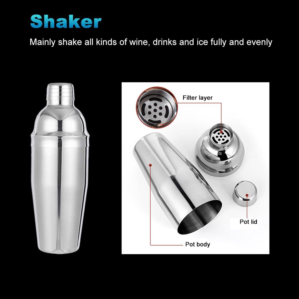 700ml Edelstahl Cocktail Set Boston Shaker Mixer Getränkezubereitungs-Werkzeugset 11-teilig für Heimbar-Nutzung Schwarz+Silber